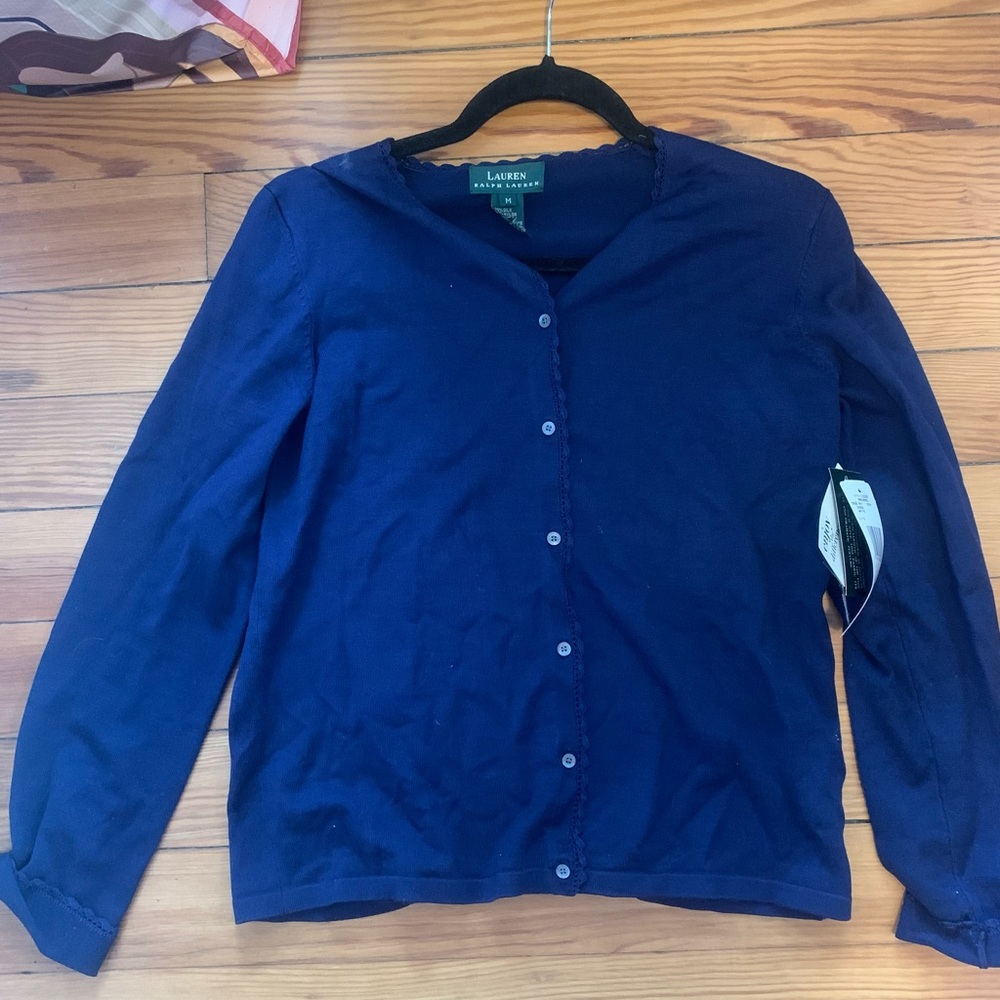 NWT Ralph Lauren Silk Cardigan Navy M